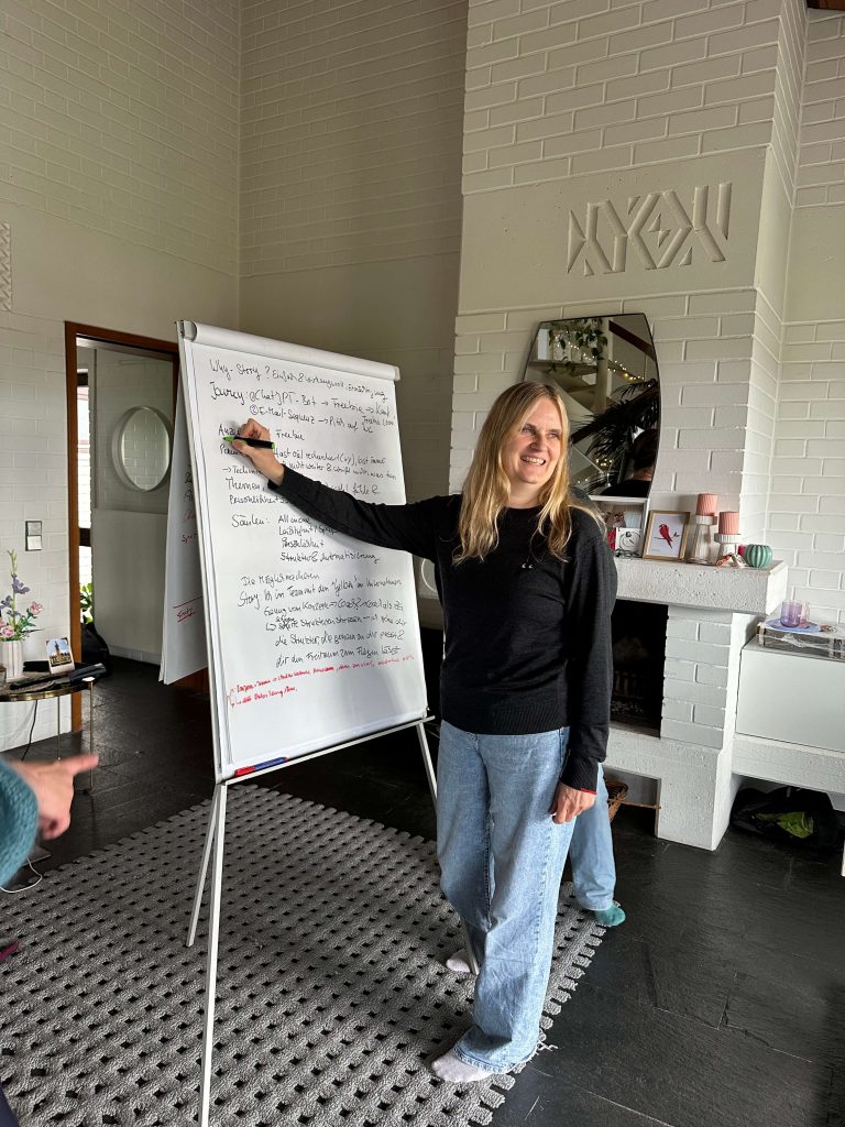 Eine Frau schreibt auf ein Flipchart